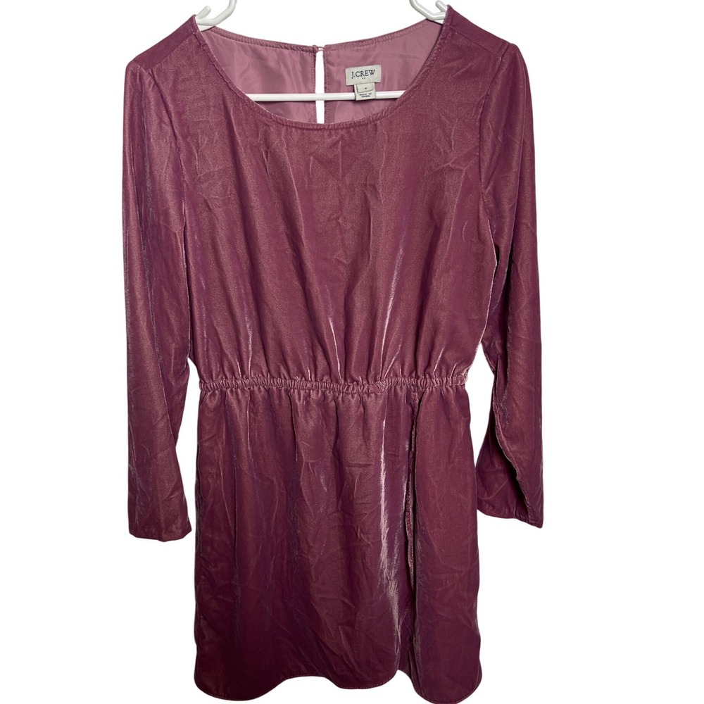 J.Crew Pink Velvet Long‎ Sleeve Mini Dress Elastic Waist Tulip Skirt 4 Cocktail